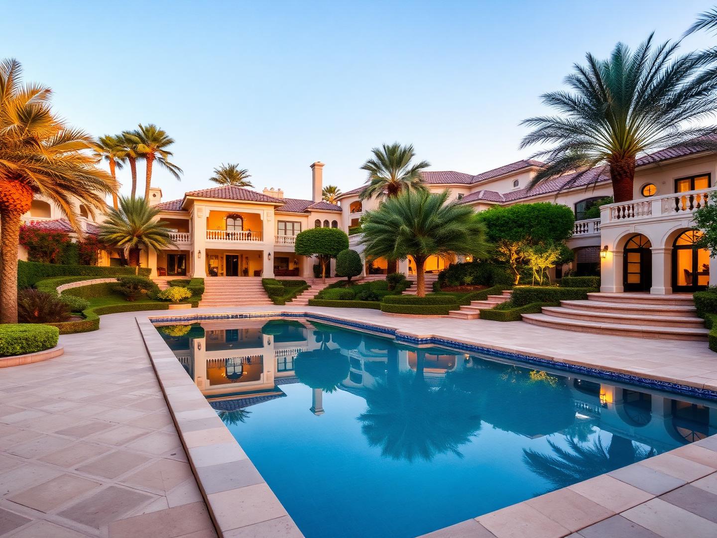 Moodboard reference: high-end villa environment with pool