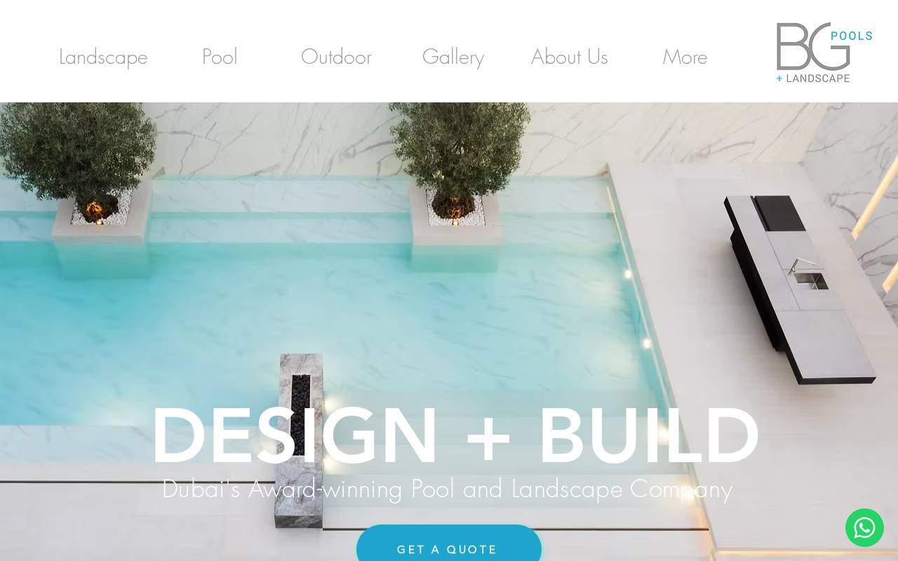 Screenshot of the Better Gardens / BG Pools + Landscape website reviewed during research