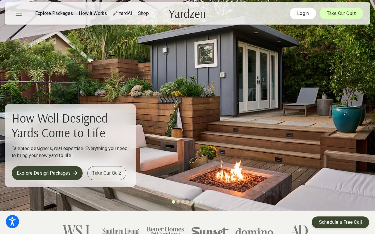 Screenshot of the Yardzen website reviewed during research
